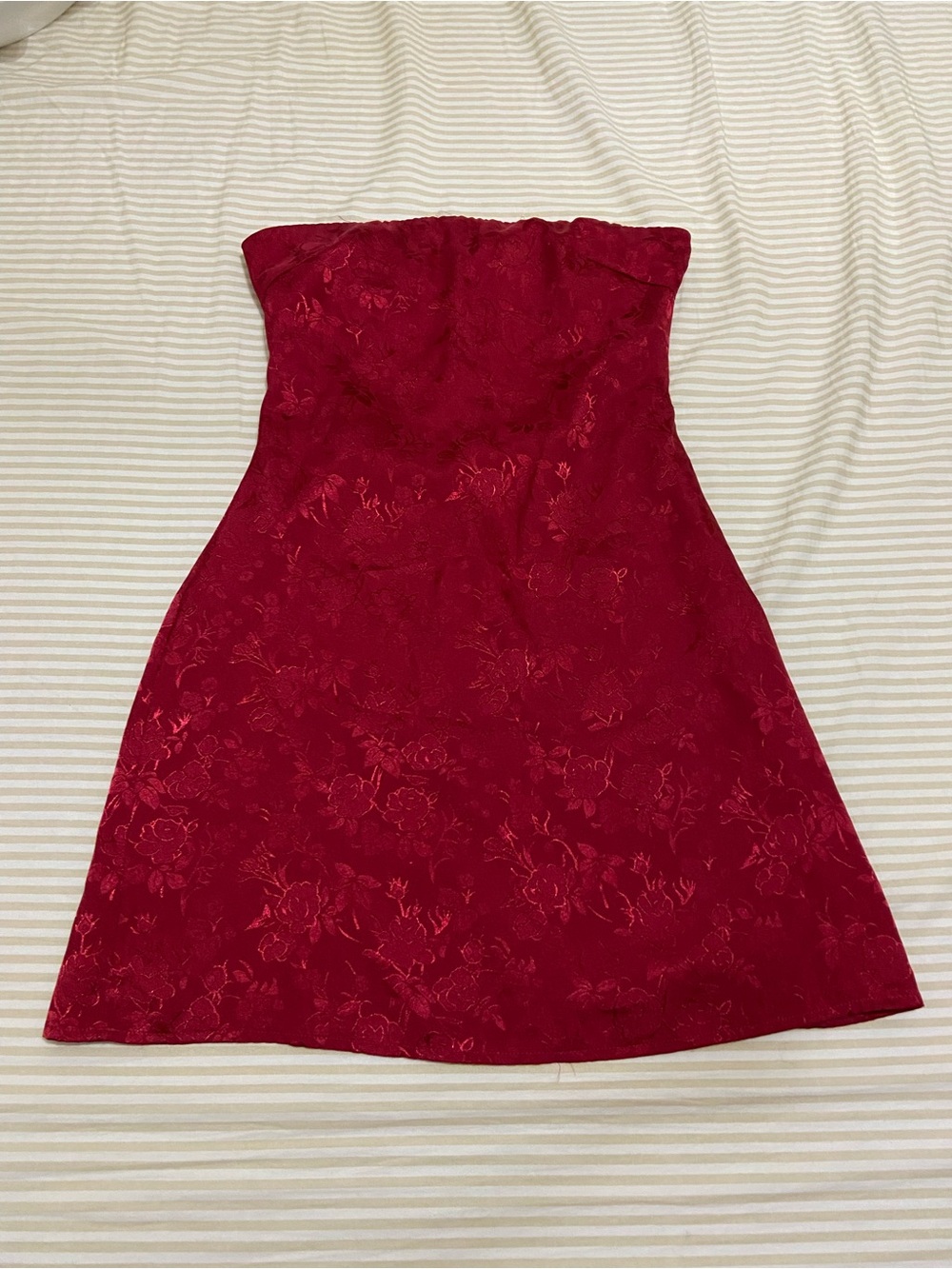 Princess Polly Strapless Red Jacquard Floral A-Line Dress Size 0